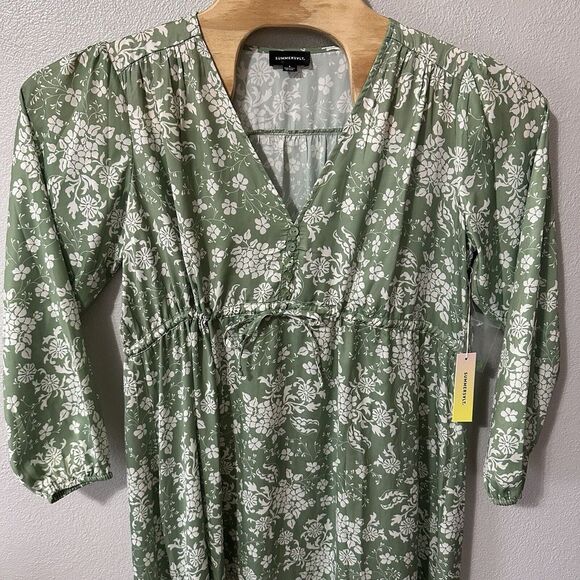Summersalt The Cinched Waist Long Sleeve Caftan Dress Sz Small Floral Green NWT - Picture 2 of 5
